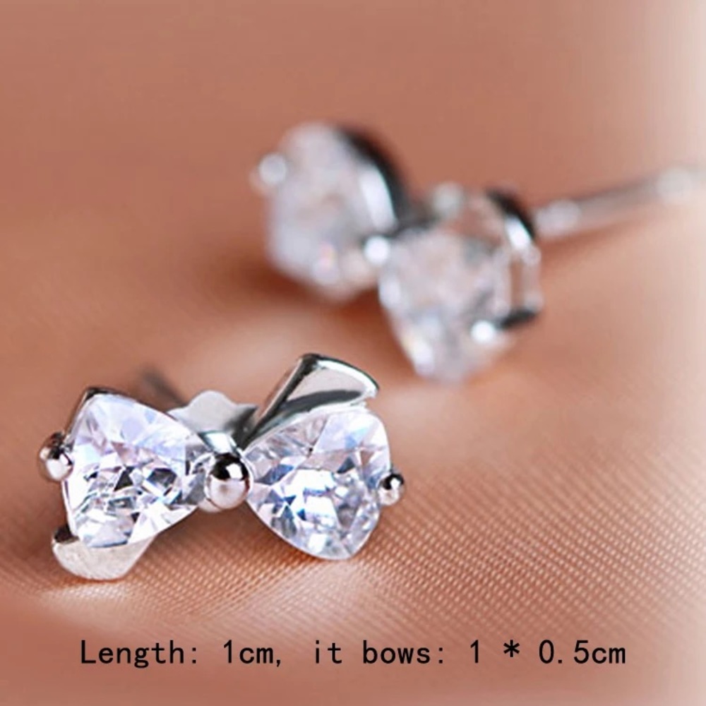 Sterling Silver Bow CZ Stud Earrings - Picture 3 of 3